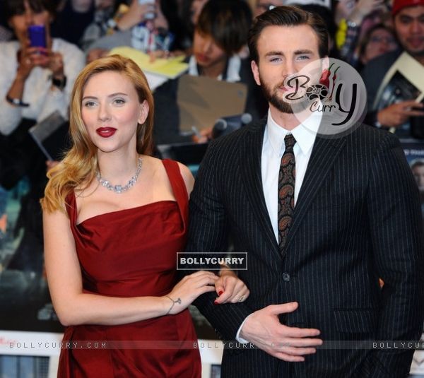 Scarlett Johansson with Chris Evans at Premiere of Captain America: Civil War in London