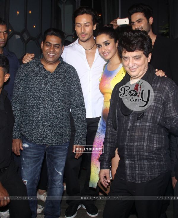 Tiger Shroff and Shraddha Kapoor with Sajid Nadiadwala at Success Bash of 'Baaghi'