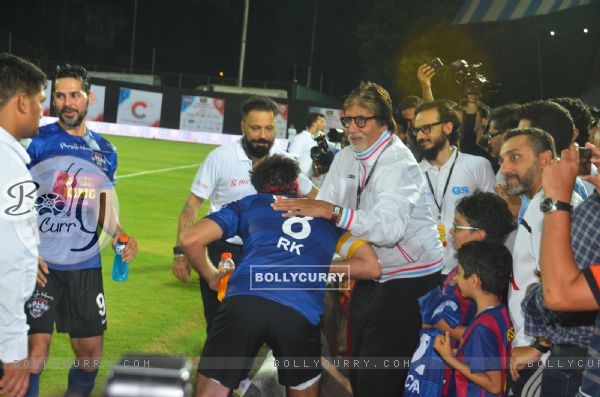 Ranbir Kapoor takes blessings from Amitabh Bachchan at the Soccer Match !