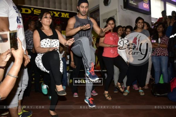 Varun Dhawan and Priyanka Chauhan during an event 'Workout session with Dishoom cast'