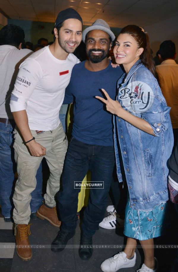 Jacqueline Fernandes, Varun Dhawan and Remo Dsouza at Special screening of the film 'Dishoom'