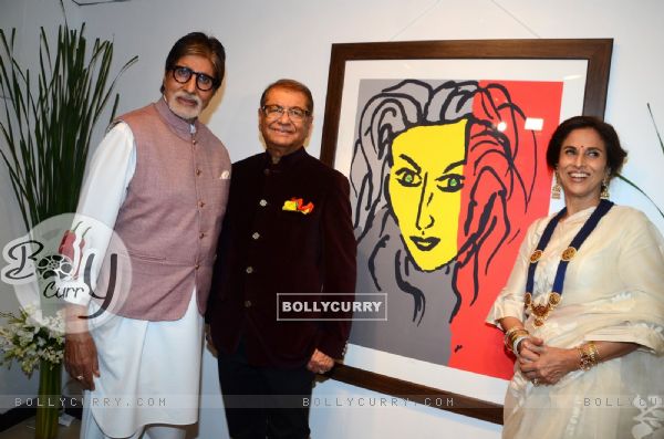 Amitabh Bachchan and Shobhaa De at Dilip De's art event