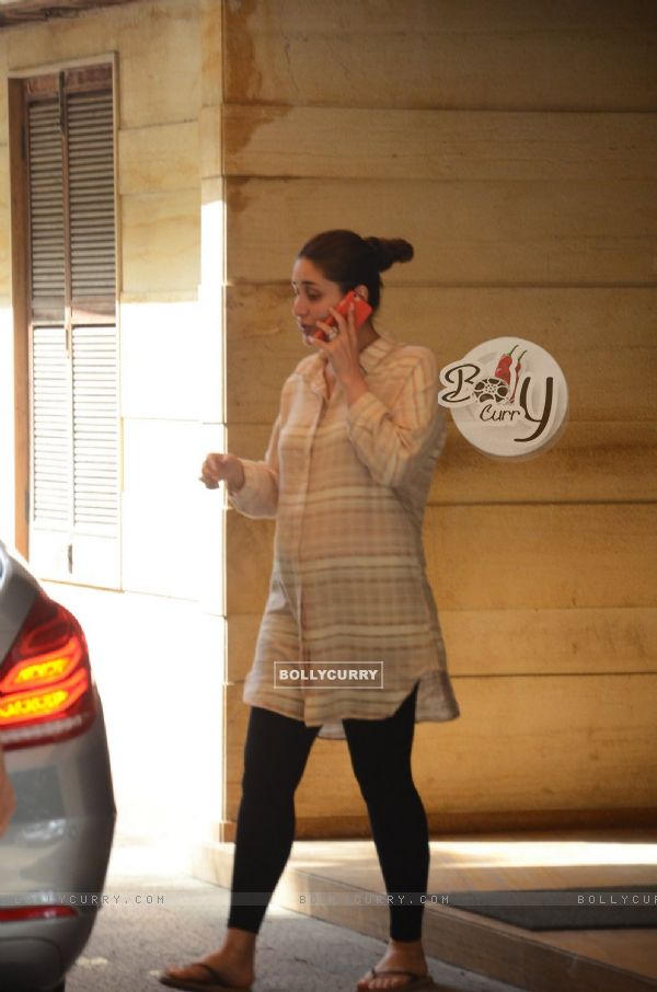 Kareena snapped outside her home