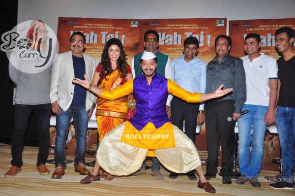 Manjari Fadnis, Shreyas Talpade and Hemant Pandey at Trailer launch of Film 'Wah Taj'