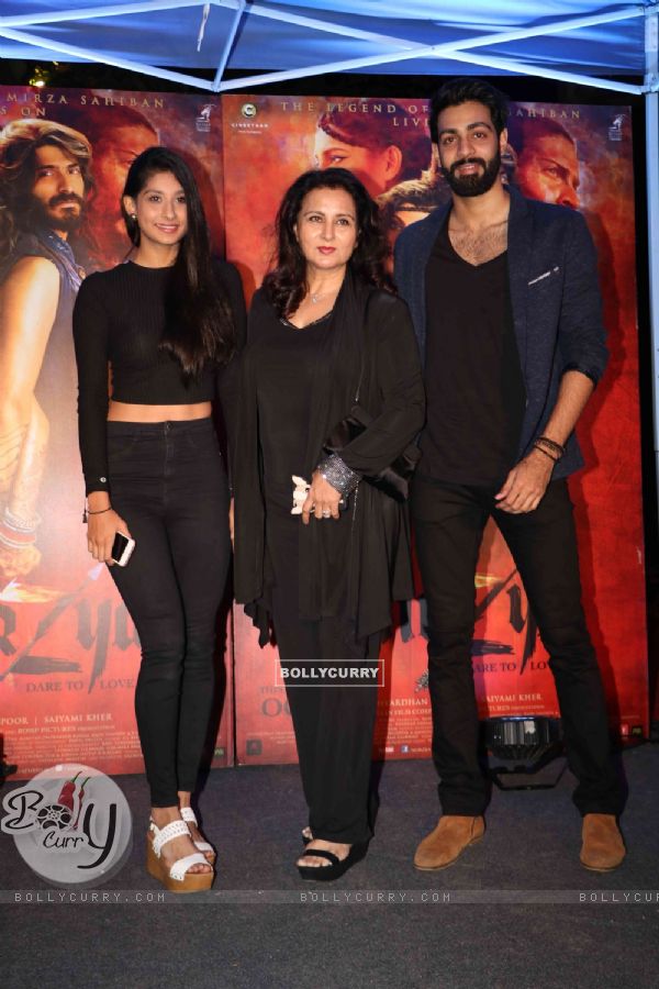 Poonam Dhillon with her daughter Paloma and son Anmol at Promotion of film 'Mirzya'