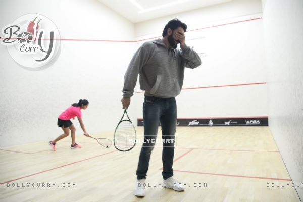Ranveer Singh picks up the racquet to support the Squash girls