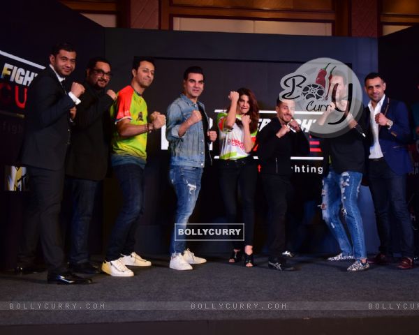 Jacqueline, Tiger and Arbaaz at Fight League Press Meet