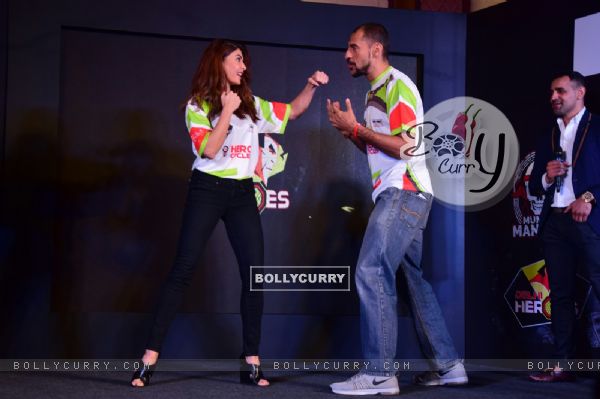 Jacqueline, Tiger and Arbaaz at Fight League Press Meet