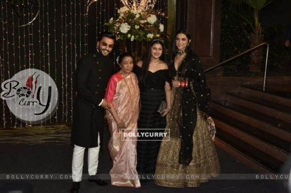 Ranveer and Deepika with Asha Bhosle at Priyanka Chopra and Nick Jonas Wedding Reception, Mumbai