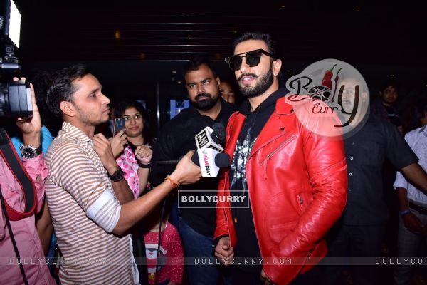 Ranveer Singh snapped giving an interview during screenings of Simmba at Gaiety Theatre, Bandra
