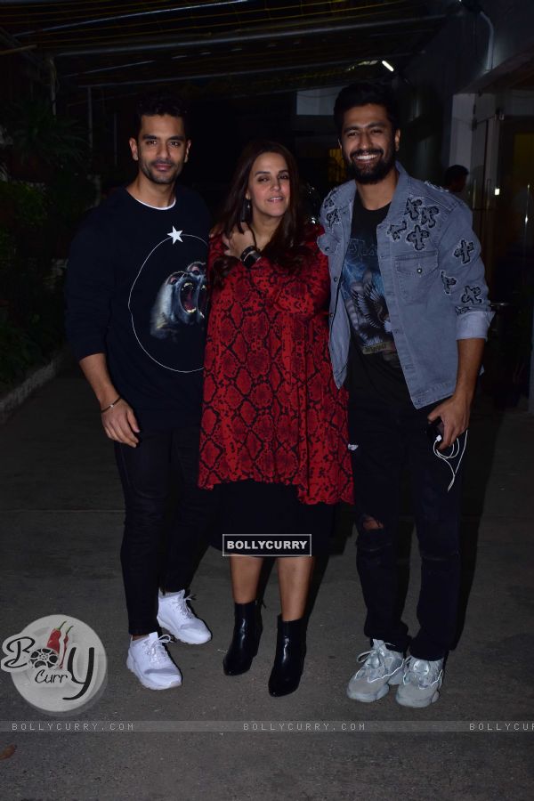 Angad Bedi and Neha Dhupia with Vicky Kaushal snapped during the screening of 'URI' (443234)