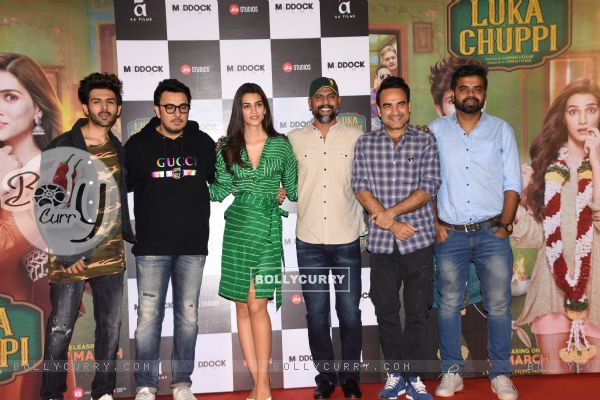 Cast of Lukka Chuppi at the trailer launch