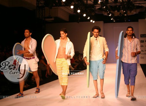 Models on the ramp for Designer Rajvi Mohan at India Mens Week at New Delhi