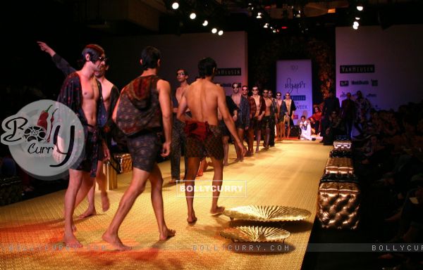 Models at designer Rohit Bal show during the Men''s Fashion Week in New Delhi on Friday 11 September 2009