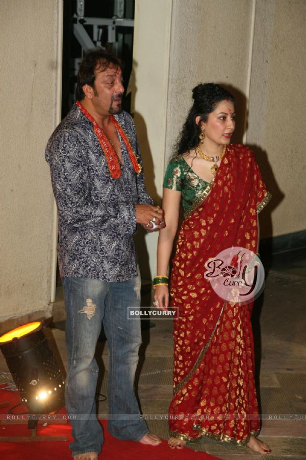 Sanjay Dutt and his wife Manyata Dutt at Mata Ki Chowki at Bandra