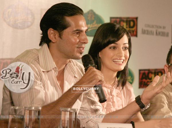 Dia Mirza and Dino Morea in a press meet for their film "Acid Factory" in Kolkata on Wednesday