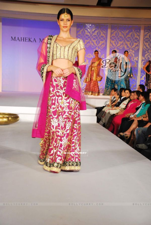 Model walks the ramp for designer Maheka Mirpuri at Taj President in Mumbai