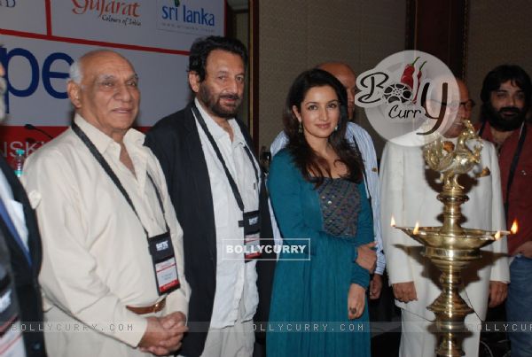 Yash Chopra, Shekhar Kapur and Tisca Chopra at Cinema scapes conference at Leela, Andheri, Mumbai on Wednesday