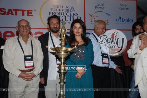 Yash Chopra, Shekhar Kapur and Tisca Chopra at Cinema scapes conference at Leela, Andheri, Mumbai on Wednesday