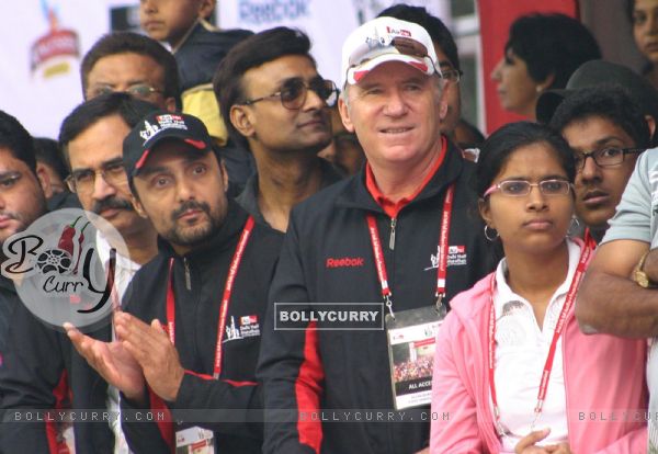 Former Australian cricket captain Allan Border and bollywood actor Rahul Bose at the Airtel Delhi Half Marathon, in New Delhi on Sunday ( Photo: IANS)