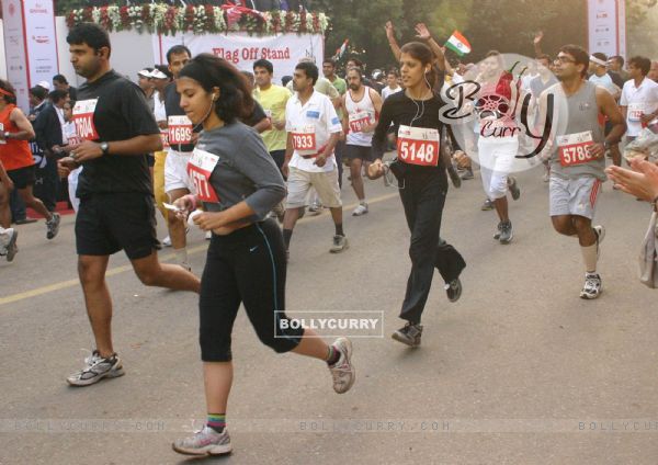 Participants at the Airtel Delhi Half Marathon, in New Delhi on Sunday ( Photo: IANS)