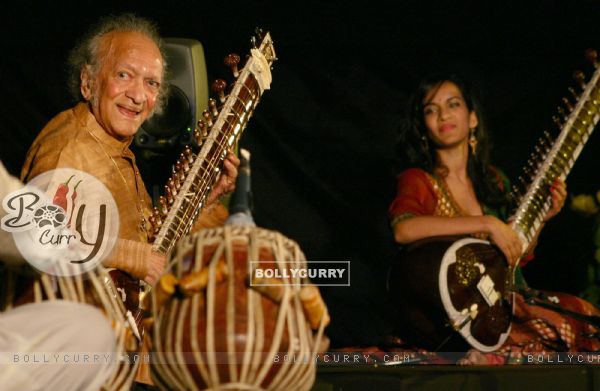 Sitar player Pt Ravi Shankar and his daughter Anoushka Shankar at the concert ''''Music in the Park'''', in New Delhi on Saturday (IANS: Photo)