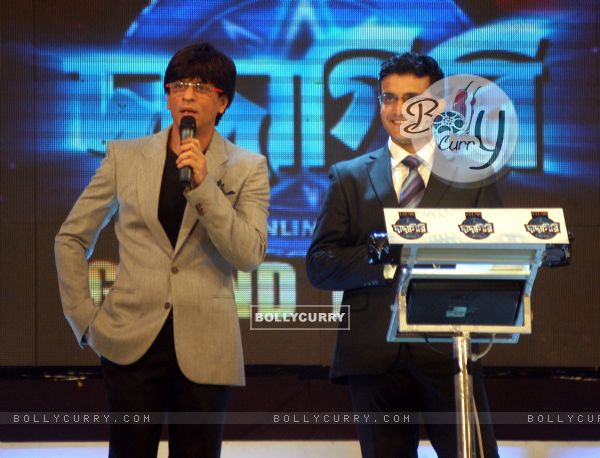 Cricketer Sourav Ganguly and Bollywood star Shahrukh Khan at the shooting of a TV program in Kolkata on Sunday