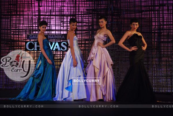 Models walking at designers Gauri, Nainika and JJ Valaya Show at Chivas Tour at Grand Hyatt