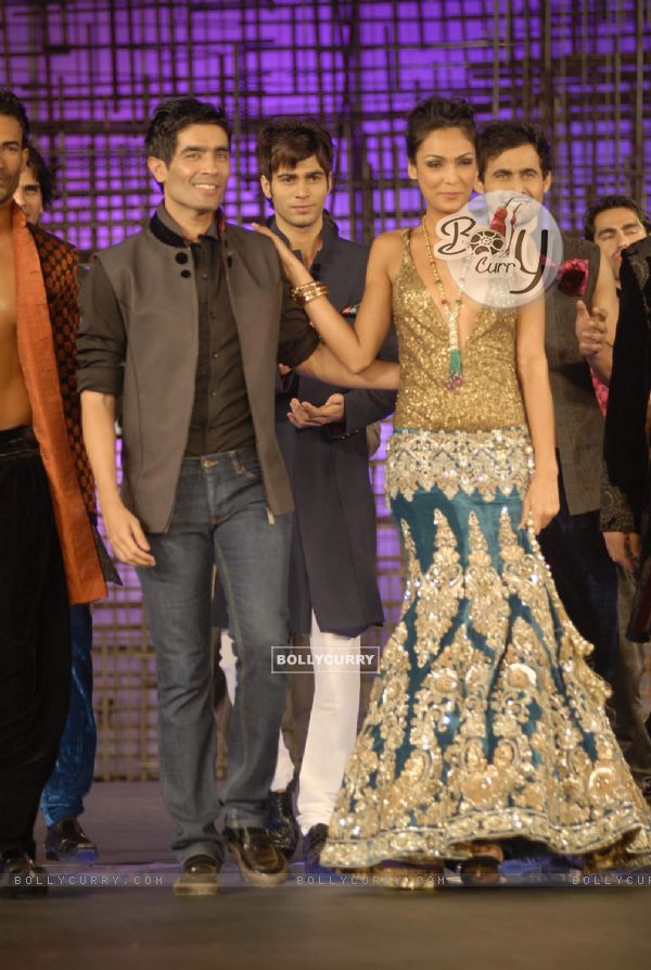 Models walking at designer Manish Malhotra Show at Chivas Studio in Grand Hyatt Mumbai on Sunday Night
