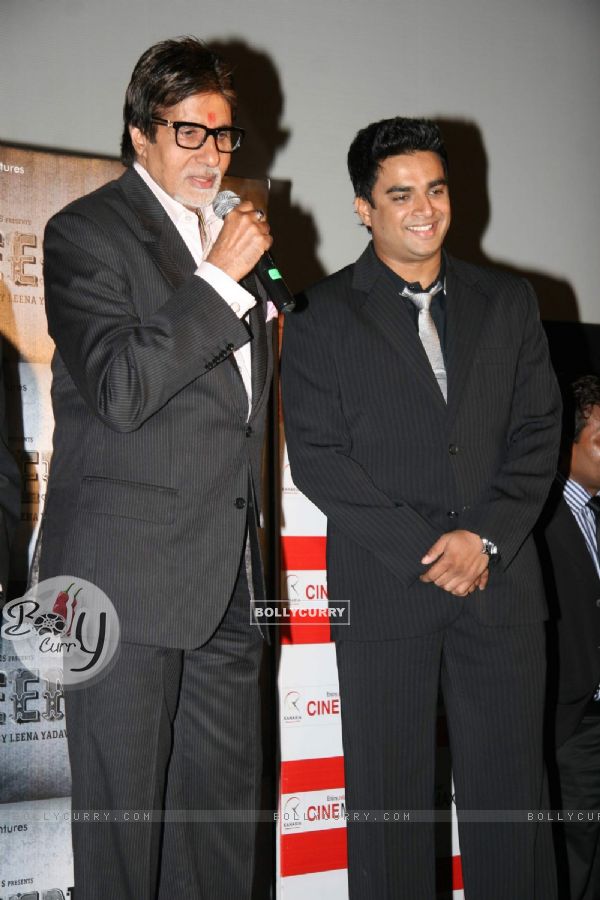 Mega Star Amitabh Bachchan and R Madhavan at the press meet of "Teen Patti" in Cinemax in Mumbai (83988)