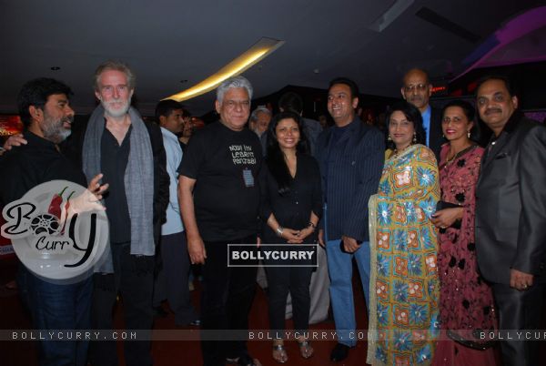 Om Puri, Gulshan Grover, Shreyas Talpade at premiere of Hangman in Cinemax, Mumbai on Wednesday Night