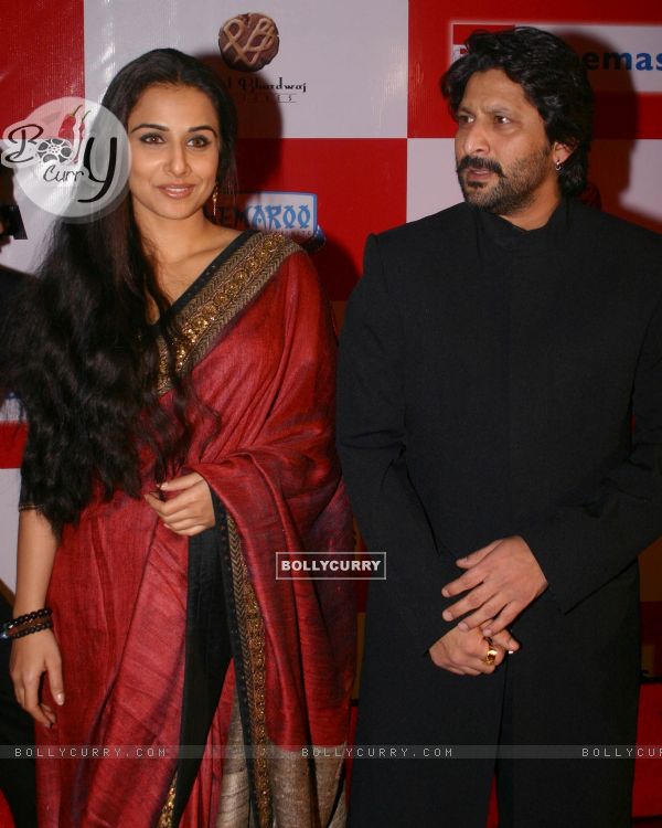 Bollywood actors Arshad Warsi and Vidya Balan during a promotional event for film Ishqiya in New Delhi on Thursday