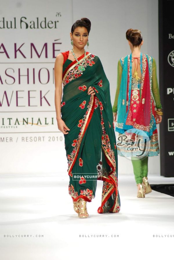 Model walks on the ramp for designer Abdul Halder at Lakme Fashion Week 2010