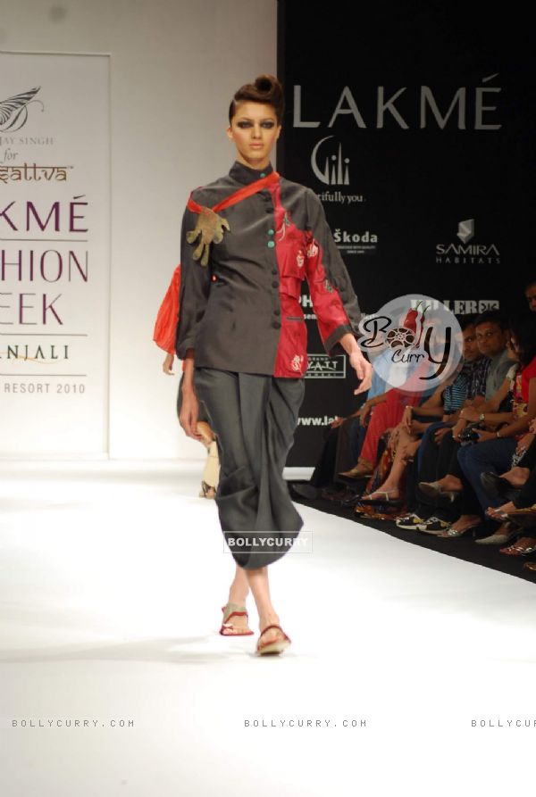 Model walks on the ramp for designer Digvijay Singh at Lakme Fashion Week 2010