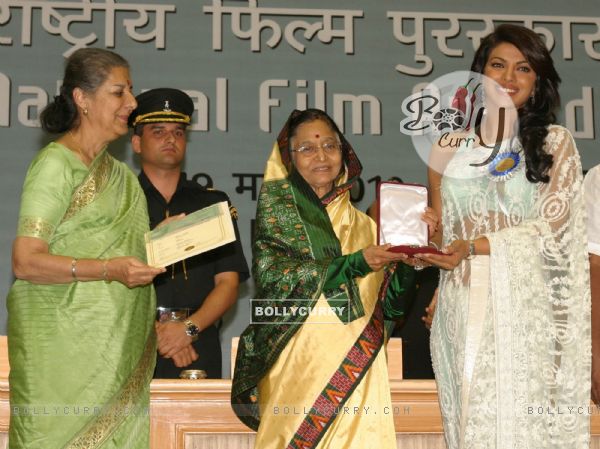 President Pratibha Devisingh Patil presenting best actress award to Priyanka Chopra at the ''''56 National Film Awards'''', in New Delhi on Friday