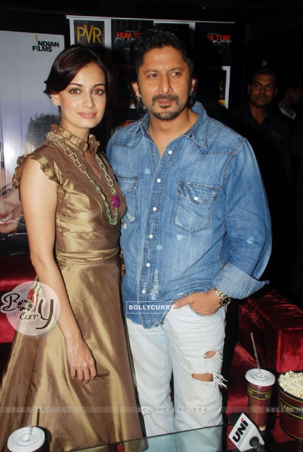 Actors Arshad Warsi and Dia Mirza at a Press Conference of their forthcoming film ''Hum Tum Aur Ghost'' , in New Delhi