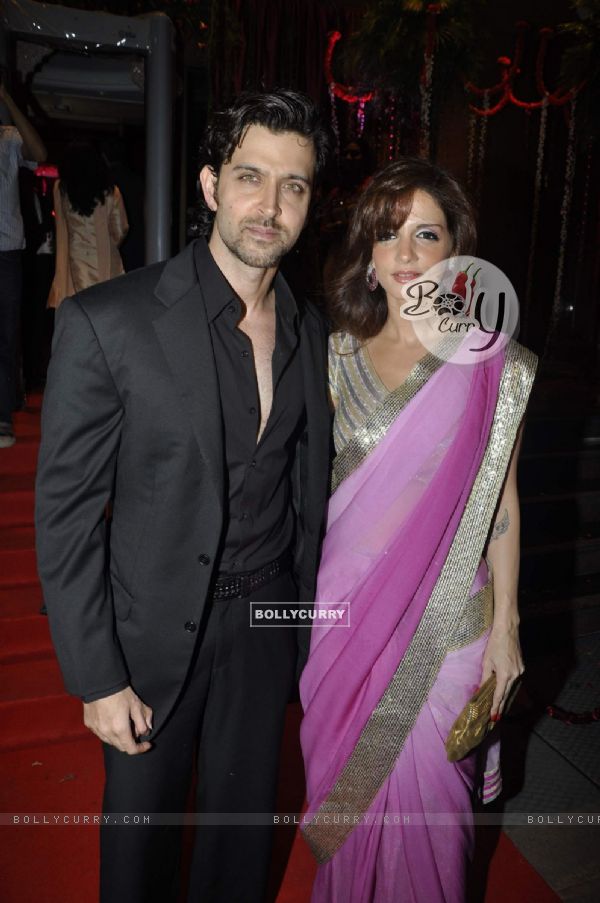 Hrithik Roshan and his wife Suzanne at Fardeen Khan''s sister Laila Khan''s wedding reception to Frahan Furniturewala at Taj Land''s End