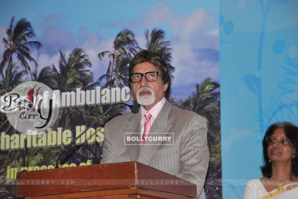 Bollywood Actor Amitabh Bachchan gestures during the handing over an ambulance to Bethany trust by State Bank of Travancore in Mumbai on Monday, 10 May 2010