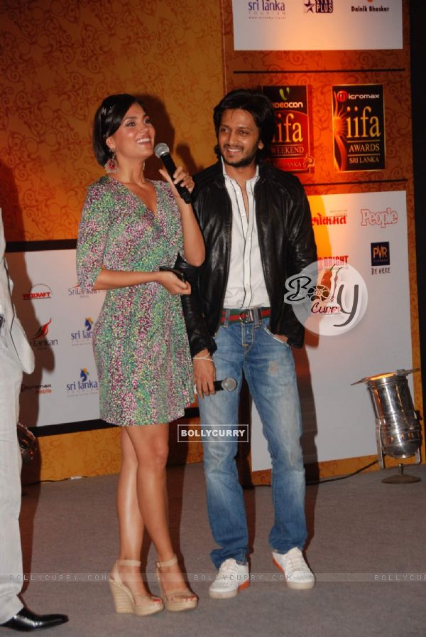 Lara Dutta and Ritesh Deshmukh grace IIFA initiative media meet in Grand Hyatt, Mumbai on Wednesday afternoon