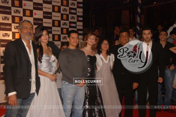 Prakash Jha, Katrina Kaif, Aamir with wife Kiran Rao and Ranbir Kapoor at ''Raajneeti'' premiere at IMAX