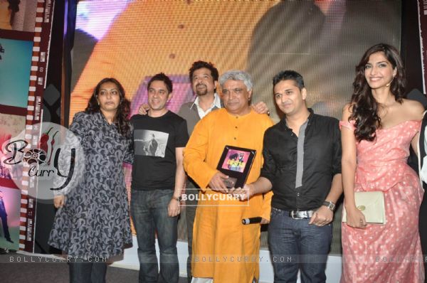 Javed Akhtar, Anil kapoor and Sonam at Aisha music launch at Tote in Mumbai