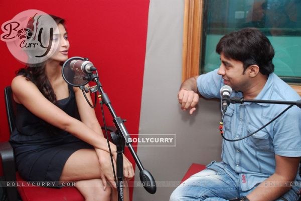 Sonam Kapoor with Aisha team with RJ Anurag Pandey of Fever FM at Andheri (91860)