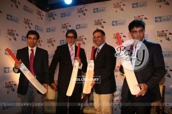 Amitabh Bachchan and Sarouv Gangulai at ESPN Airtel Champions League Press conference at Taj Lands End, Bandra, Mumbai on Friday Afternoon