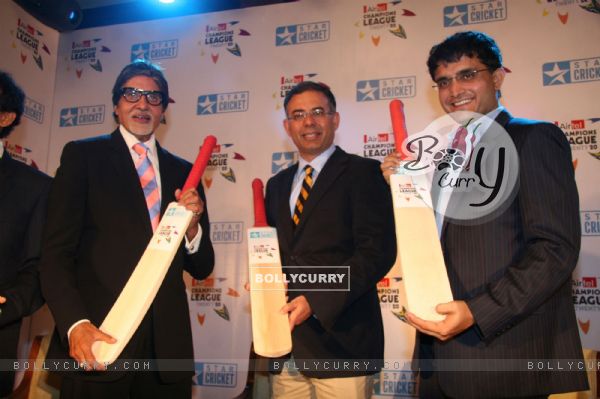 Amitabh Bachchan and Sarouv Gangulai at ESPN Airtel Champions League Press conference at Taj Lands End, Bandra, Mumbai on Friday Afternoon