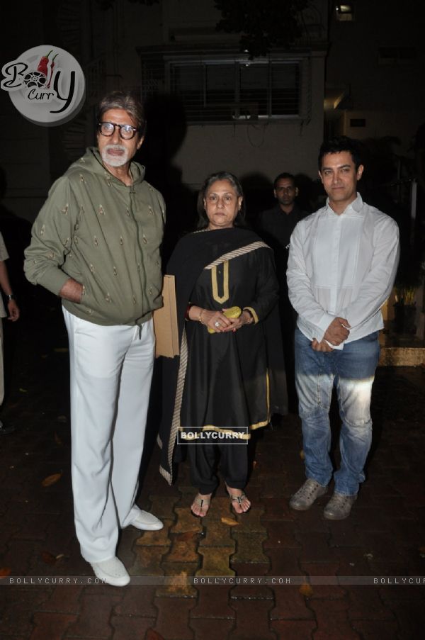 Amitabh Bachchan, Jaya Bachchan and Aamir Khan at the screening of Peepli Live movie in Bandra (93535)