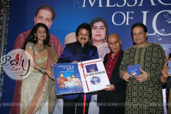 Lalitya Munshaw and Anup Jalota''s album Message of Love album launch at Cinemax