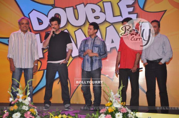 Anil Kapoor and Aamir Khan at Double Dhamaal film launch at Mehboob