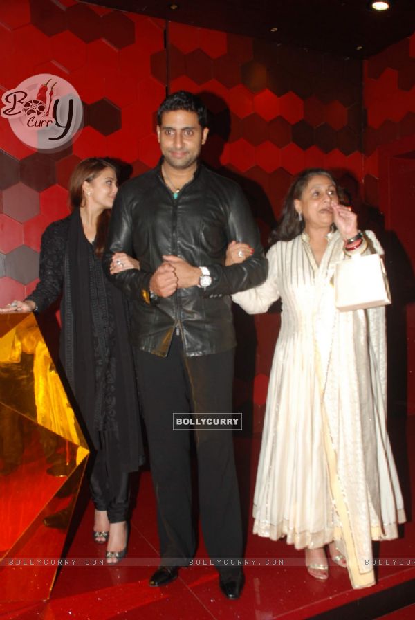 Abhishek Bachchan with Aishwarya and Jaya at Shabana Azmi birthday bash at Juhu