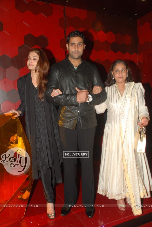 Abhishek Bachchan with Aishwarya and Jaya at Shabana Azmi birthday bash at Juhu