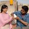 Abhishek and Sonam with a pigeon